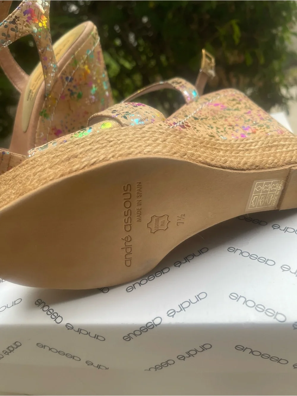 Andre Assous Pink Multicolor Glitter Jute Platform Sandals